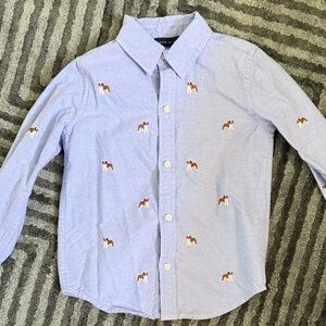 Janie and Jack Light Blue Button-Down Shirt with Embroidered Dogs